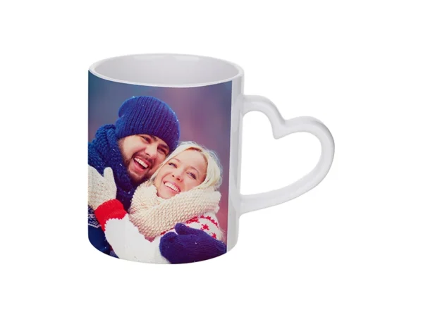 taza blanca para sublimación con asa corazón