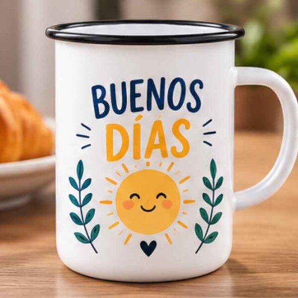 Taza blanca con borde negro
