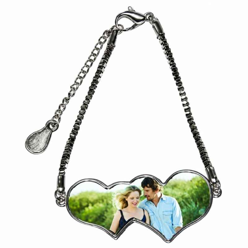Pulsera doble corazón con foto