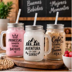 Mason Jar con tapa y pajilla